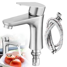 Bathroom Mixer Tap, Washbasin, Single Lever Mixer Tap with 80 cm Supply Cable, Stainless Steel Bathroom Tap, Single Lever Tap for Bathroom, Guest Toilet