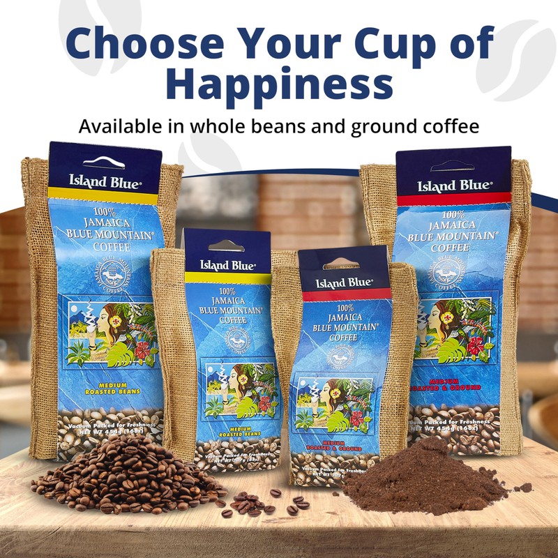 Island Blue 100% Jamaica Blue Mountain Whole Beans Coffee (16oz)