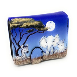 Shag Wear Babies of Africa Small Animal Wallet for Women and Teen Girls Vegan Faux Leather 4.5" Blue