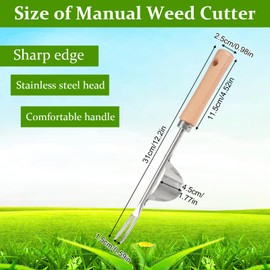 Manual Weeder Stainless Steel, 30 cm Length, Root Weeder with Wooden Handle, Hand Weeder for the Garden, V-shaped Design, Manual Weeder, Manual Weeder for Digging, Weeding, Transplanting etc.