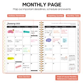 2025 Planner - Weekly and Monthly Planner Spiral Bound, January 2025 - December 2025, Hardcover 2025 Calendar Planner Book with Tabs, Inner Pocket, Perfect for Office Home School Supplies - A5 (6.3" x 8.5"), Pink