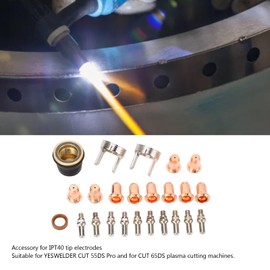 24 Piece IPT40 Tip Electrode Kit Cutting Cutter Consumables Set Tip Electrode Nozzle Bracket Cover Set for YESWELDER CUT 55DS Pro CUT 65DS Plasma Cutter