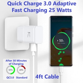 OEM Adaptive Quick Fast Charger Compatible with Nubia Red Magic 5G Plus Full 15W Power Certified USB Type-C 5Gbps Data Cable. (2 Pack! / White / 4FT, 1.2M)