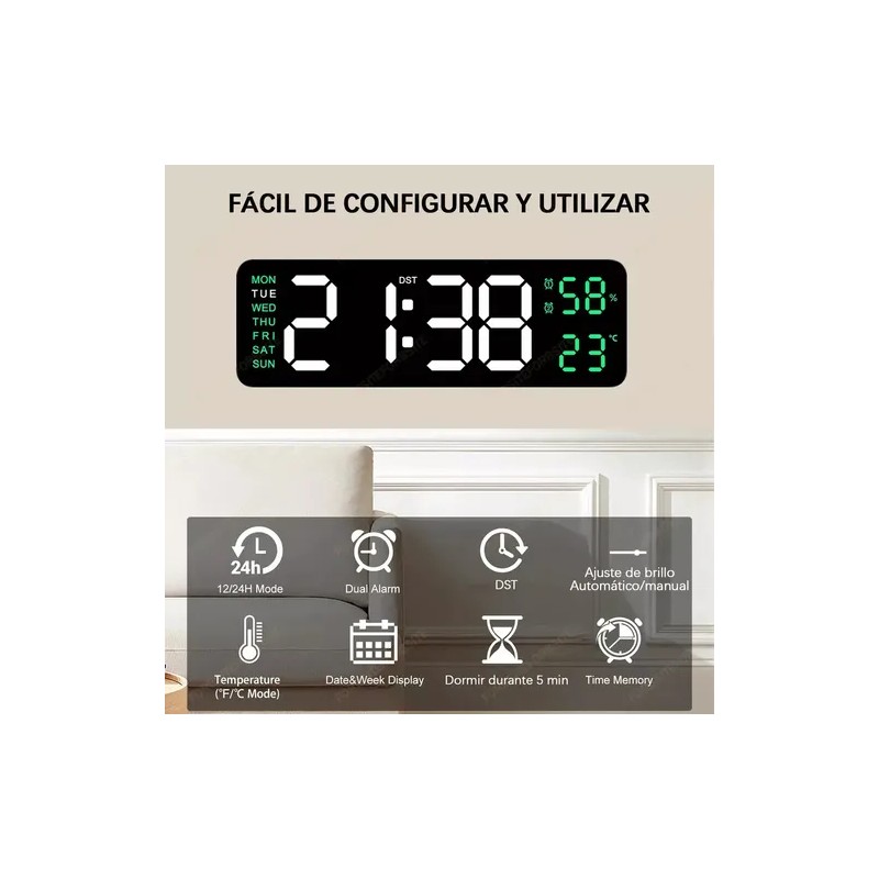 Reloj De Pared Digital Con Termómetro, Alarmas Y Calendario