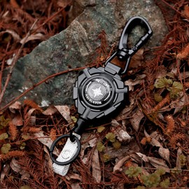 Retractable Keychain 1 Pack Heavy Duty Carabiner Badge Holder，Retractable Lanyard， Badge Reel ID Holder with Steel Cord Extendable Key Ring