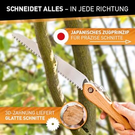 HARDTWERK Alpha Folding Saw with Bamboo Handle (210 mm) for Garden, Outdoor, Bushcraft Including S-Carabiner, Hand Saw Wood Made of SK5 Carbon Steel, All-Purpose Folding Hand Saws, Garden Hand Saw with Safety Lock