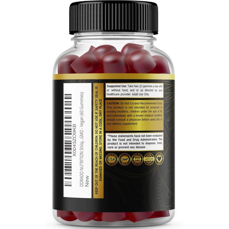 DORADO NUTRITION Pure Shilajit 1000mg 60 Gummies Asphaltum Naturally Occurring