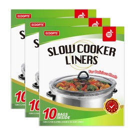 30 Counts Slow Cooker Liners by ECOOPTS | Large Cooking Bags Fit 3-8.5 Quarts (3 PACK)