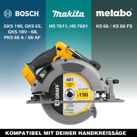 Circular Saw Blade 190 x 30 mm for Wood (Fine) - Saw Blade 190 x 30 for Fine Cuts of Soft and Hardwood (48 Teeth) - Compatible with Makita and Bosch Saw Blade 190 x 30 mm