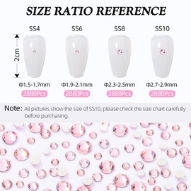 Meibite Pink Flatback Rhinestones, Glass Rhinestones for Nail Art and Craft, Glue Fix, Loose Crystal Gemstones(Pink, SS8, 2880pcs, 2.3-2.5mm)