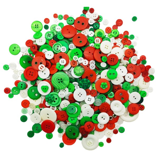 Alfykym 600-700Pcs Mixed Red White Green Buttons for Crafts -