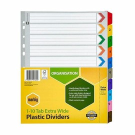 Marbig Indices & Dividers 1-10 Tab Manilla A4 Extra Wide