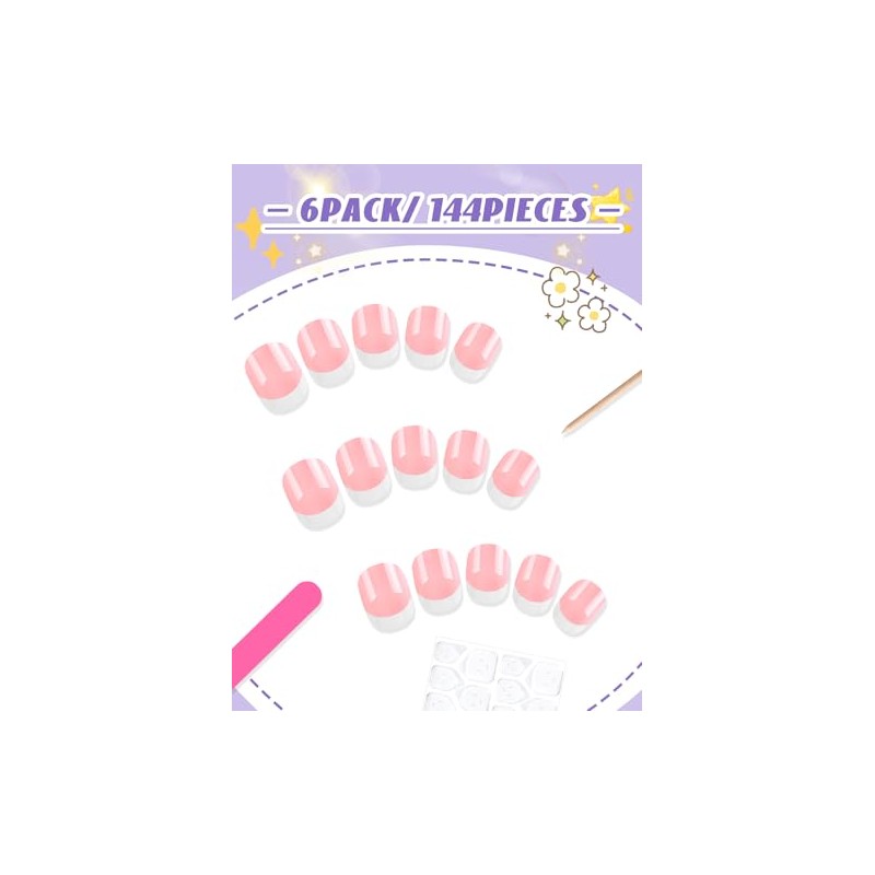 EBANKU 156 uñas postizas francesas para niñas, cobertura completa.