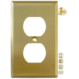 Rio Salto BRASS Metal Linear Gold Outlet Cover or Decorative Light Switch Cover Wall Plate Single Duplex Receptacle Wallplate Covers 1 Gang Single Brushed Brass 4.5" x 2.7" Standard Size