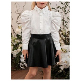 WDIRARA Toddler Girl's PU Leather Flared Mini Skirt High Waisted Skater A Line Skirt Black 6Y