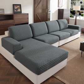 OHSIO Couch Cover, Stretch Sofa Cover, Soft Seat Cushion Covers Washable, Sectional L Shape Sofa Slipcover, Wear Stain Resistant Pet Friendly Furniture Protector (2 Seat Covers S+1 Chaise, Dark Gray)