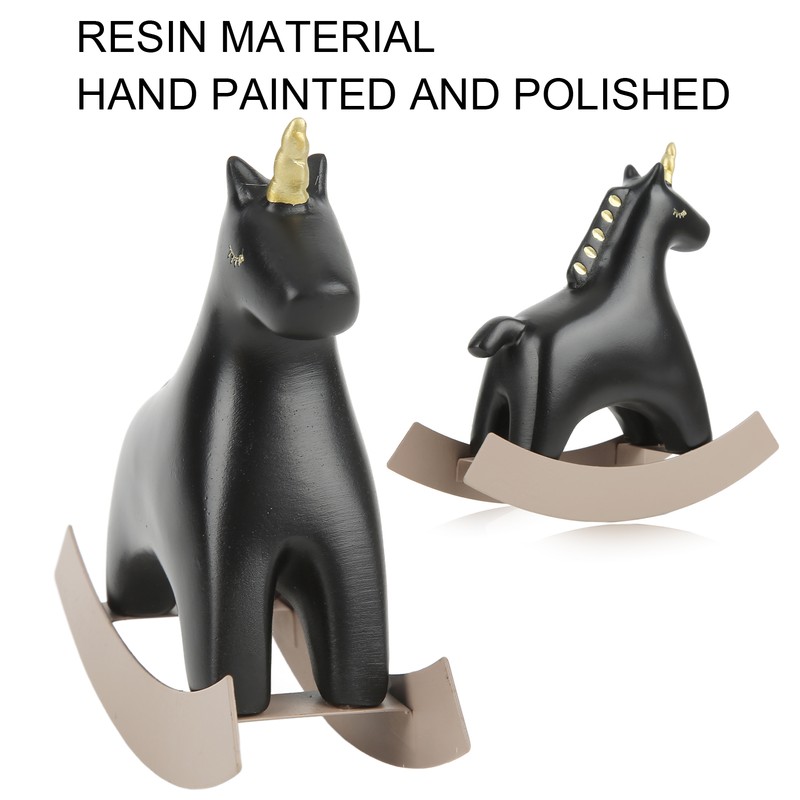 Rocking Horse Statue Black Small 13.5x4.5x14.5cm/5.3x1.8x5.7 Decorative Horse Sculpture Crafts