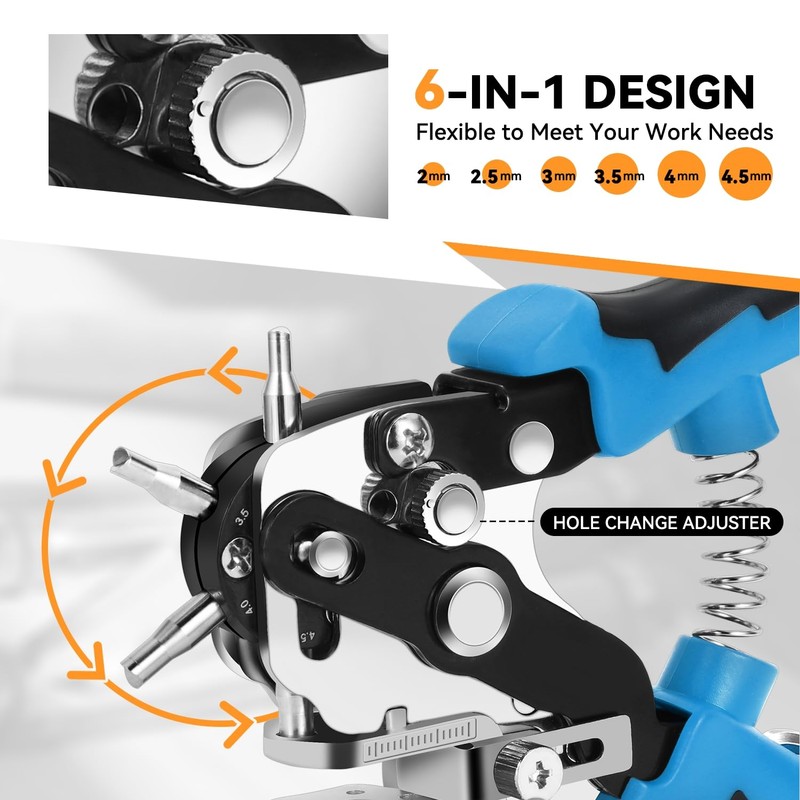 Auto Dynasty 6-in-1 Hole Punch Tools Multi-Purpose Stainless Steel Adjustable