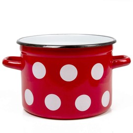 Stockpot Enameled Steel Pot Red White Polka-dot Enamelware Pot with Lid Kitchen Pot Cooking Pot (2 L)