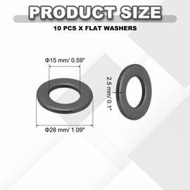 PATIKIL M14 Flat Washers 9/16" ID x 1-1/16"OD, 10 Pcs 304 Stainless Steel Metal Metric Washers Black Electroplated Flat Gasket Spacer for Screws and Bolts, Black