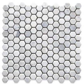 Stone Center Online C31XT Shower Floor Tile Non Slip Carrara White Marble 1" Hexagon Tumbled