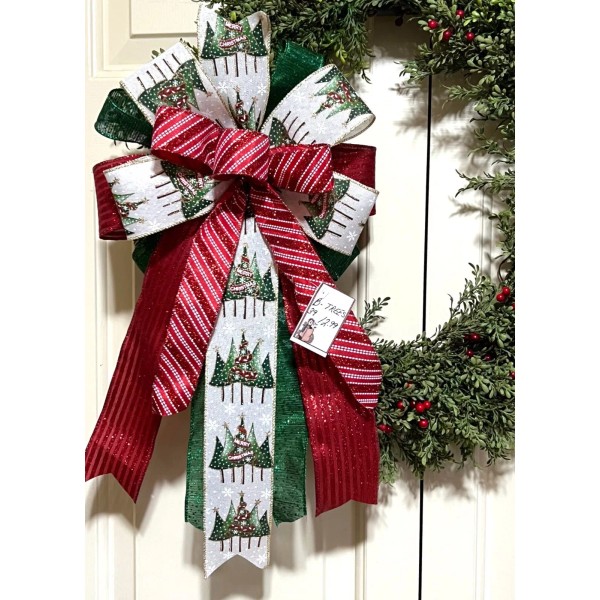 Handmade 10 " WHIMSICAL TREES BOW WIRED RIBBON for DOOR
