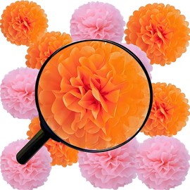 KUNYYI Orange Pink Tissue Paper Pom Poms Flowers Balls 12 Pcs Perfect for Party Celebrations or Any Orange Pink-Themed Event Decoration