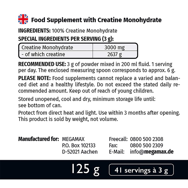 Creapure® Creatine Monohydrate 100% Megamax Powder 125 g | Creapure®