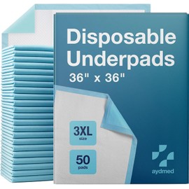50 x AYDMED Incontinence Underpads 36" x 36" with Adhesive Strips | XXXL Bed Pads Disposable Adult | Max Absorbency Chux Pads for Adults, Children & Babies | Incontinence Bed Pads & Pee Pads