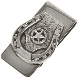 Navajo Silver Horseshoe Money Clip Texas Star Western Unisex Accessory on Silver Clamp 0309