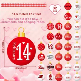 32 Valentine's Day Tree Hanging Decorations Valentines Ball Ornaments Wood Ornaments Love Heart Gnome Cutouts Valentines Welcome Hello Spring Galentine's Day Home Party Decor Supplies Hanging Craft