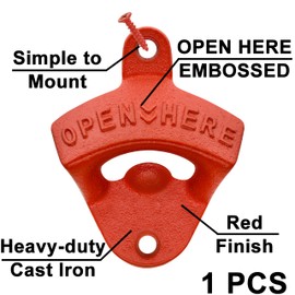 HAIICEN Red Cast Iron Bottle Opener Wall Mount Drink Cap Opener for Boyfriend Gift