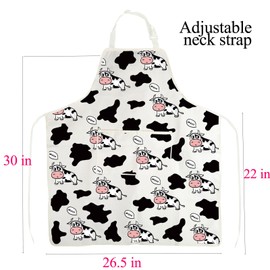 ENSIANTH Cow Apron for Men Women Milk Cow Gifts Cow Print Apron with Pockets Ranch Cow Kitchen Baking Chef Gardening Apron (Cow Apron)