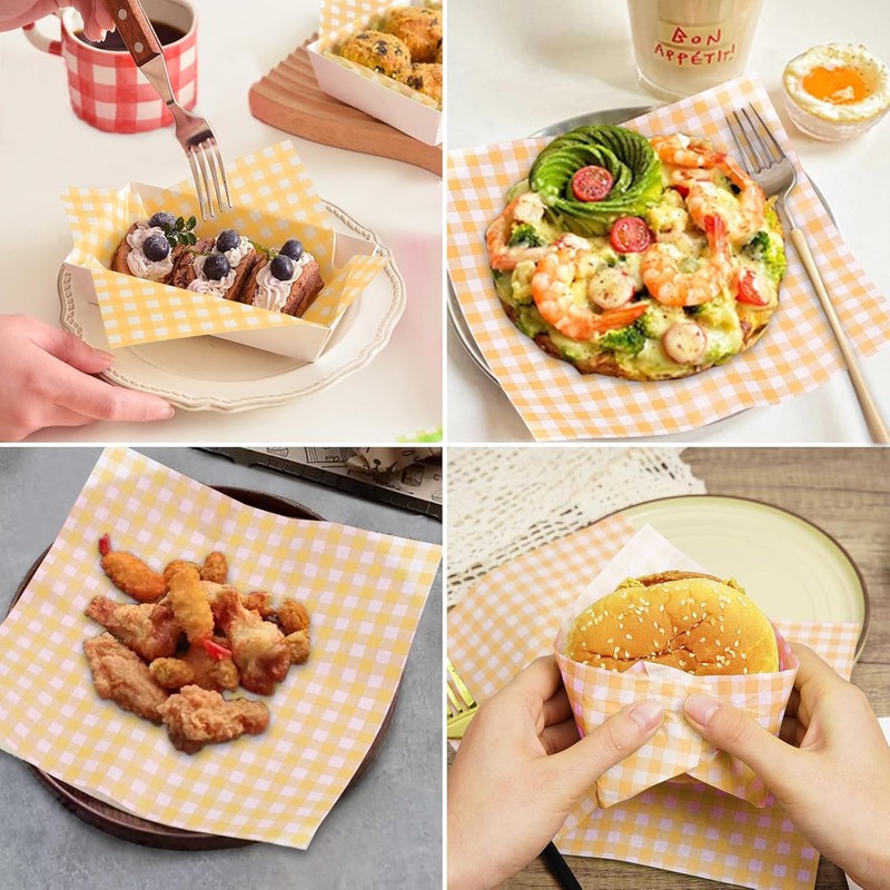 Checkered Greaseproof Paper Sheets, 100 Pack Checkered Greaseproof Paper Sheets,