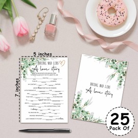 Bridal Shower Party Games, Bridal Minimalist Wedding Shower Game for Adults, 25 Eucalyptus Greenery Engagement Party Games Cards (5" X 7"), Bachelorette Party Supplies Decorations -09