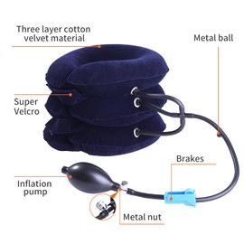 HEINALOUS Cervical Neck Traction Device, Adjustable Inflatable Neck Brace, Neck Stretcher and Neck Support, for Home Use Neck Decompression Device (Blue, Triple tube)