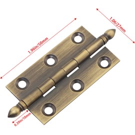 FMHXG 2PCS Classical Brass Hinge Pointed Crown 2 inch Antique Brass Colour Old Style Chest Cabinet Door Flush Folding Hinge for Window Furniture Cabinet Drawer