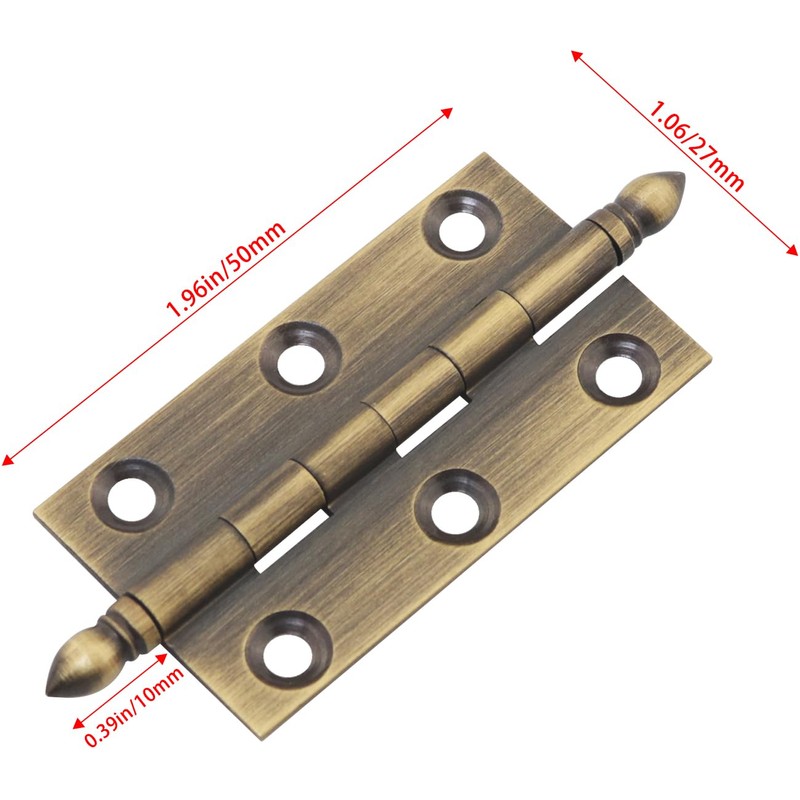 FMHXG 2PCS Classical Brass Hinge Pointed Crown 2 inch Antique