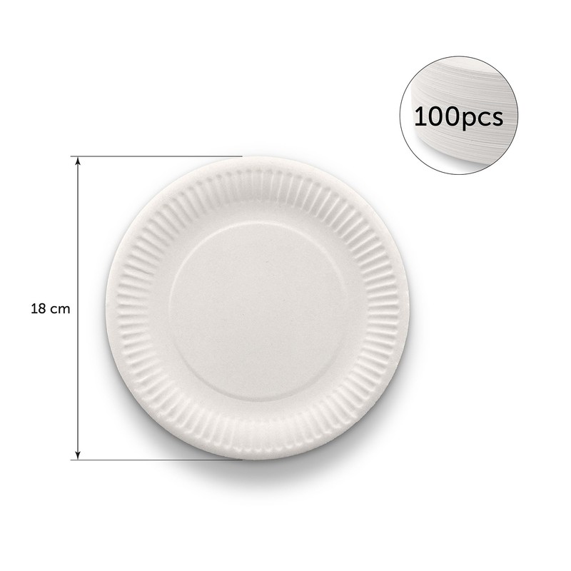 Vivopack® Paper Plates, 18 cm, Round, Pack of 100, White,