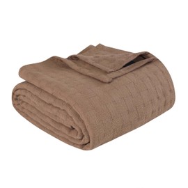 Superior 100% Cotton Basketweave Blanket, Perfect for Bedroom, Living Room, Couch, Picnics, Travel, Beach, or Camping, Comfy Blanket, Bedroom Decor, Essentials, Cover for Bed, Twin, Taupe