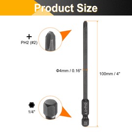 sourcing map #2 Phillips Screwdriver Bit PH2 1/4" Hex Shank 4" (100mm) Long 4mm Rod Magnetic Cross Head Drive Drill Bits S2 Steel Industrial Screw Driver Electric Power Tool, Black