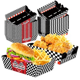 LeerooDecor 24 Pcs Racing Car Theme Food Trays Race Track Party Supplies Decorations Racing Sports Themed Dinnerware for Kids Boys Birthday Baby Shower Decor