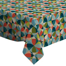 Q-Beans Rectangle Decorative Tablecloth [Size: 52 x 70 inch], Washable and Reusable Table Cloth Cover for Indoor and Outdoor ( Geometric Midcentury )