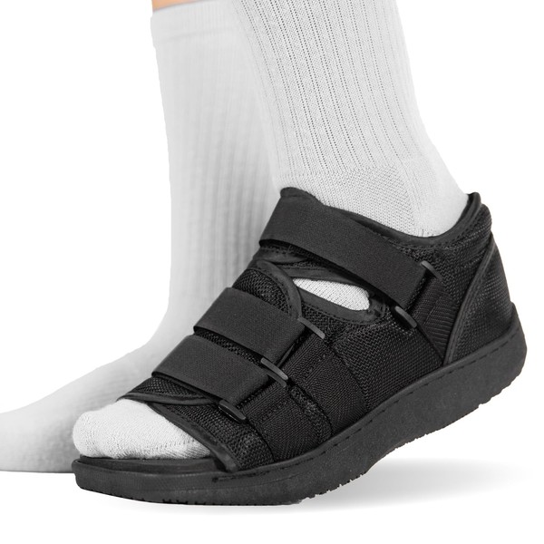 BraceAbility Post-op Shoe for Broken Foot or Toe | Medical/Surgical Walking Shoe Cast Boot, Stress Fracture Brace & Orthopedic Sandal with Hard Sole (LARGE - FEMALE)