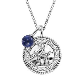 Engelsrufer Women's Necklace Made of Sterling Silver and Libra Zodiac Sign Pendant Set with 2 Zirconia Stones and a Lapis Lazuli Stone Pendant Length: 50 cm, Sterling Silver, Lapis Lazuli