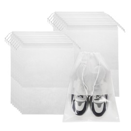 HARFINGTON 18pcs Travel Shoe Bags Non-Woven Drawstring Organizers Bags Dustproof Portable Travel Shoe Storage Bags with Clear Window Fit Men and Women for Travel Sport Home Use, White