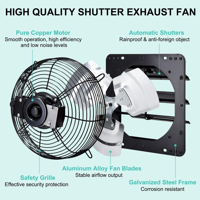 Hipoilk 7 Inch Shutter Exhaust Fan for Greenhouse, Shed, Garage,
