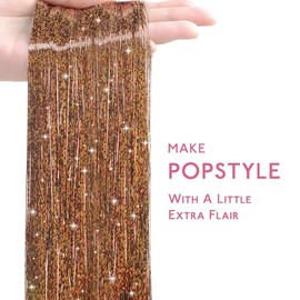 WENNALIFE Hair Tinsel, Golden Brown, 120 cm, 1200 Glitter Hair Strands Kit, for Festivals, Parties, Fairy Hair for Girls