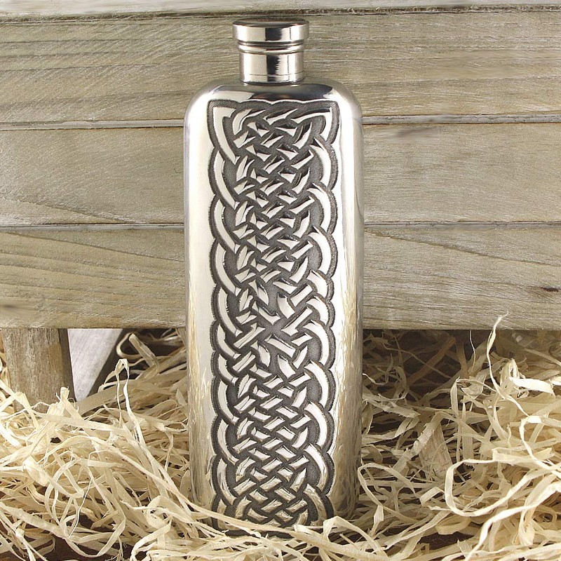 English Pewter Company 3oz Celtic Design Slimline Top Pocket Liquor
