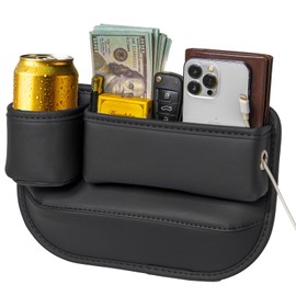 Car Seat Gap Filler Organizer, Car Seat Organizer, Seat Gap Storage Box with Cup Holders for Drink, Car Leather Cup Holder Gap Bag Front Seat for Holding Phone, Sunglasses,Keys, cards(Black Driver's )